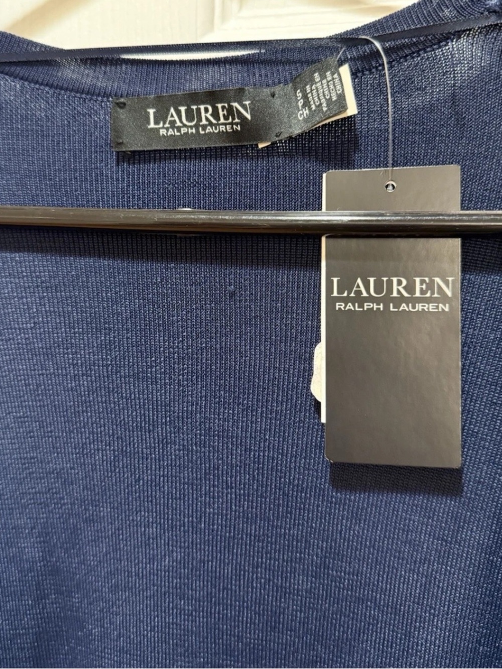 Lauren Ralph Lauren Open Cardigan Long SM Navy White Stripe Solid NWT MSRP $225 - Picture 7 of 15